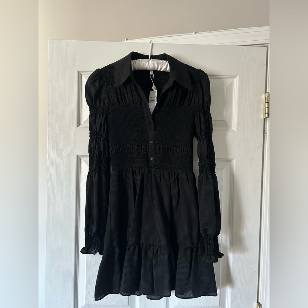 Black Long-Sleeve Smocked Tiered Dress - Unbranded